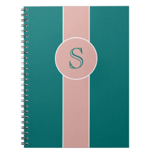 Cuaderno Monograma de colores de tendencia azul-verde y Ros