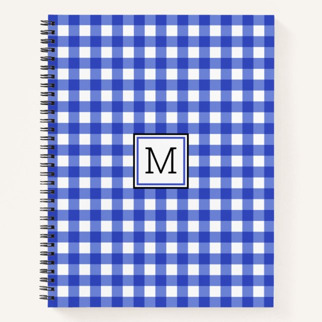 Cuaderno Monograma de comprobación de Gingham azul (Anverso)