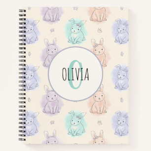 Cuaderno Monograma de conejitos de boceto juguetón