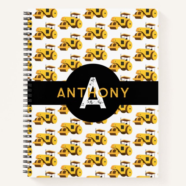 Cuaderno Monograma de construcción de camiones para niños q (Anverso)