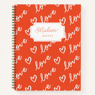 Cuaderno Monograma de corazón de amor rojo y blanco