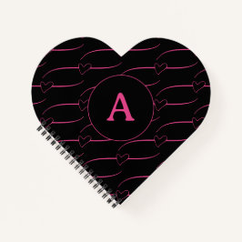 Cuaderno Monograma de corazón lindo magenta negro