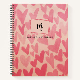 Cuaderno Monograma de corazones garabateados rosados modern