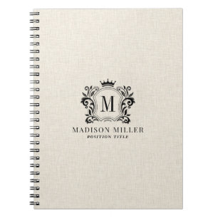 Cuaderno Monograma de Corona de Cresta Real Negra de Lino B
