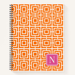 Cuaderno Monograma de Cuadrícula Cuadrada Preppy Naranja Ro