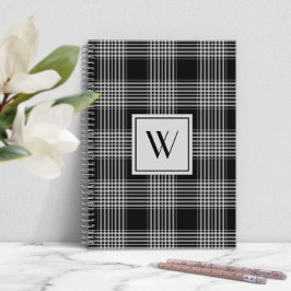 Cuaderno Monograma de Cuadros en Blanco y Negro Moderno
