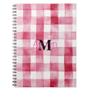 Cuaderno Monograma de Cuadros y Rayas Rosa y Blanco Femenin