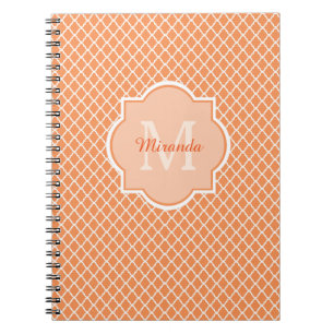 Cuaderno Monograma De Cuatrefoil Naranja Elegante Con Nombr