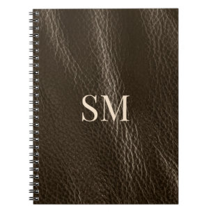 Cuaderno Monograma de cuero marrón mínimo elegante