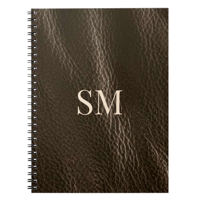 Cuaderno Monograma de cuero marrón mínimo elegante (Frente)