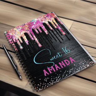 Cuaderno Monograma de cumpleaños con purpurina negra de uni