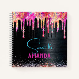 Cuaderno Monograma de cumpleaños con purpurina negra de uni
