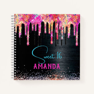 Cuaderno Monograma de cumpleaños con purpurina negra de uni