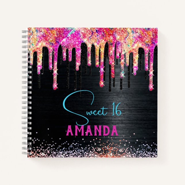 Cuaderno Monograma de cumpleaños con purpurina negra de uni (Anverso)