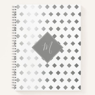 Cuaderno Monograma de diamante blanco gris-plateado decorat