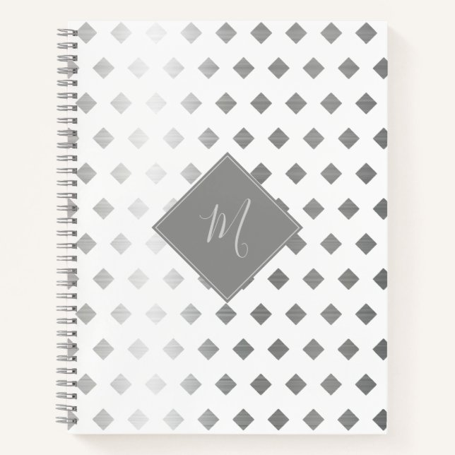 Cuaderno Monograma de diamante blanco gris-plateado decorat (Anverso)