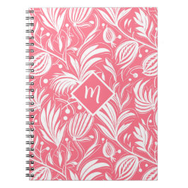 Cuaderno Monograma de diamante con patrón floral rosado tro
