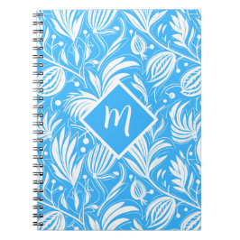 Cuaderno Monograma de diamante con patrón floral tropical a