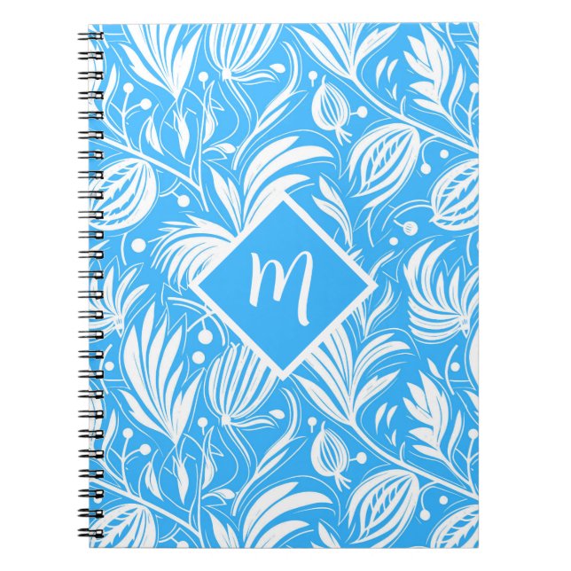 Cuaderno Monograma de diamante con patrón floral tropical a (Frente)