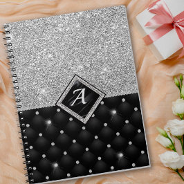 Cuaderno Monograma de diamante negro fino de cristal platea