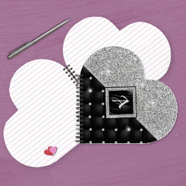 Cuaderno Monograma de diamante negro fino de cristal platea