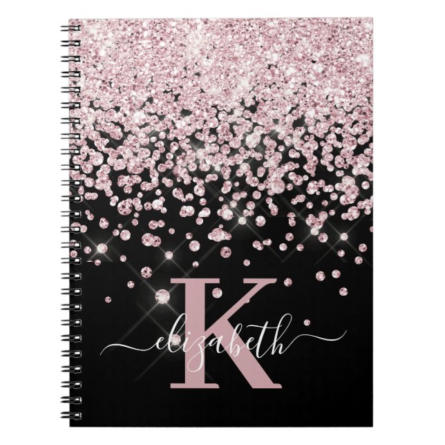 Cuaderno Monograma de diamante Rosa de oro de Black Glam Pu (Frente)