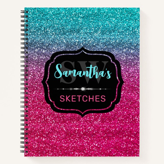 Cuaderno Monograma de diverso degradado rosa y azul (Anverso)