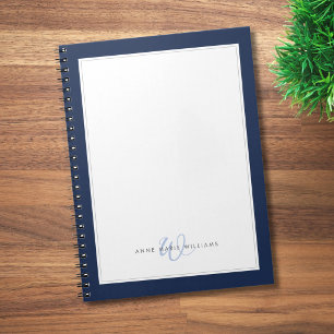 Cuaderno Monograma de dos bordes minimalista azul marino