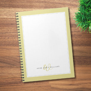 Cuaderno Monograma de dos bordes minimalista en chartreuse