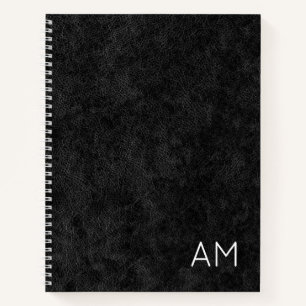 Cuaderno Monograma de dos letras Faux Black Leather Modern