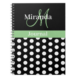Cuaderno Monograma de dot de polka blanco verde
