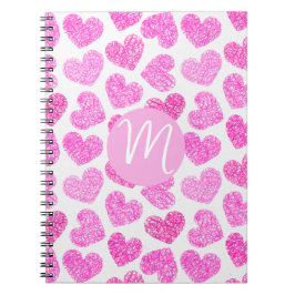Cuaderno Monograma de El día de San Valentín cardíaco rosad