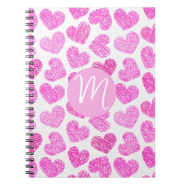 Cuaderno Monograma de El día de San Valentín cardíaco rosad (Frente)