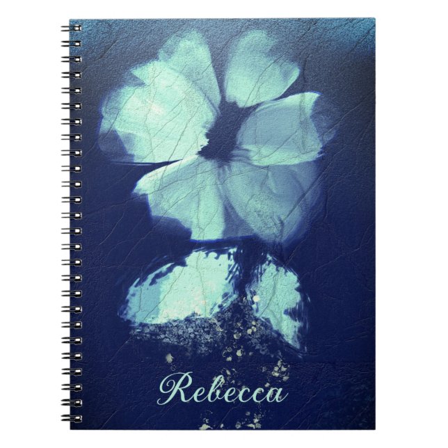 Cuaderno Monograma de escritura azul de la marina floral to (Frente)