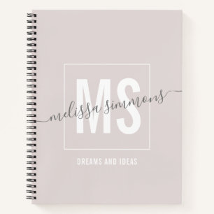 Cuaderno Monograma de escritura beige moderno y elegante