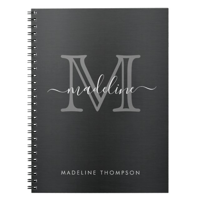 Cuaderno Monograma de escritura gris negro Metalizado cepil (Frente)