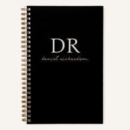 Cuaderno Monograma de escritura inicial moderna en negro y