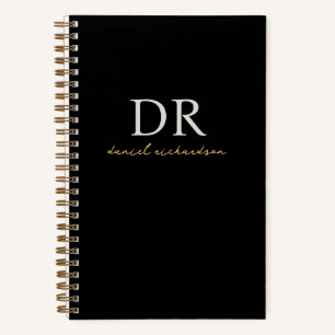 Cuaderno Monograma de escritura inicial moderna en negro y