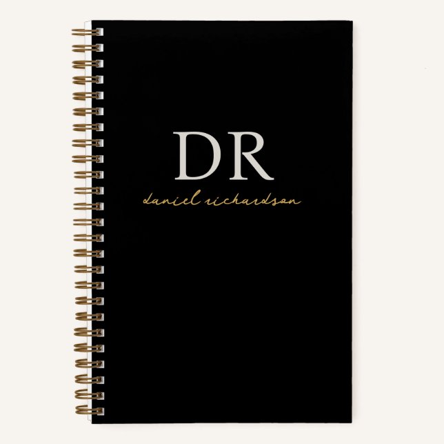 Cuaderno Monograma de escritura inicial moderna en negro y  (Anverso)