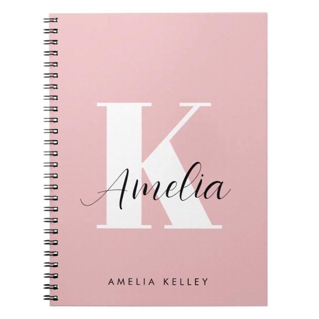 Cuaderno Monograma de escritura moderna rosa (Frente)
