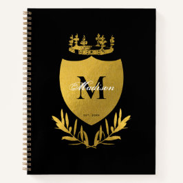 Cuaderno Monograma de Escudo Real Negro y Oro