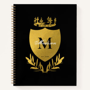 Cuaderno Monograma de Escudo Real Negro y Oro
