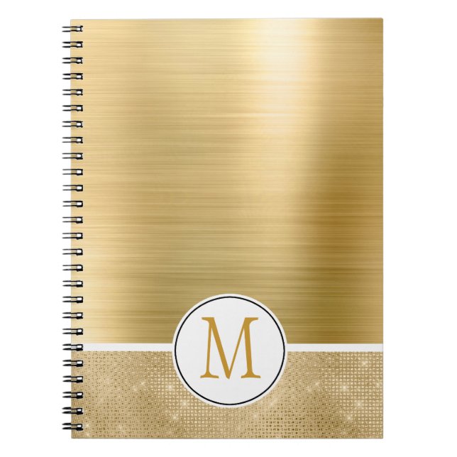 Cuaderno Monograma de espuma de glam dorado (Frente)