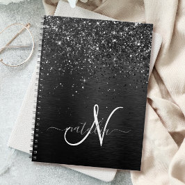 Cuaderno Monograma de espuma de Purpurina negro personaliza