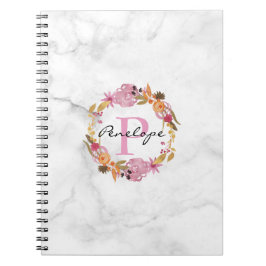 Cuaderno Monograma de espuma floral rosa de bonito