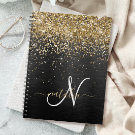 Cuaderno Monograma de espuma negra Purpurina de oro persona