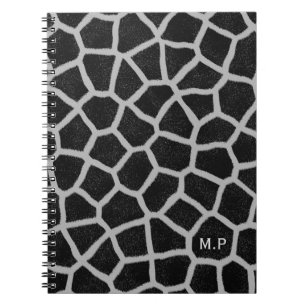 Cuaderno Monograma de estampado de jirafa en blanco y negro