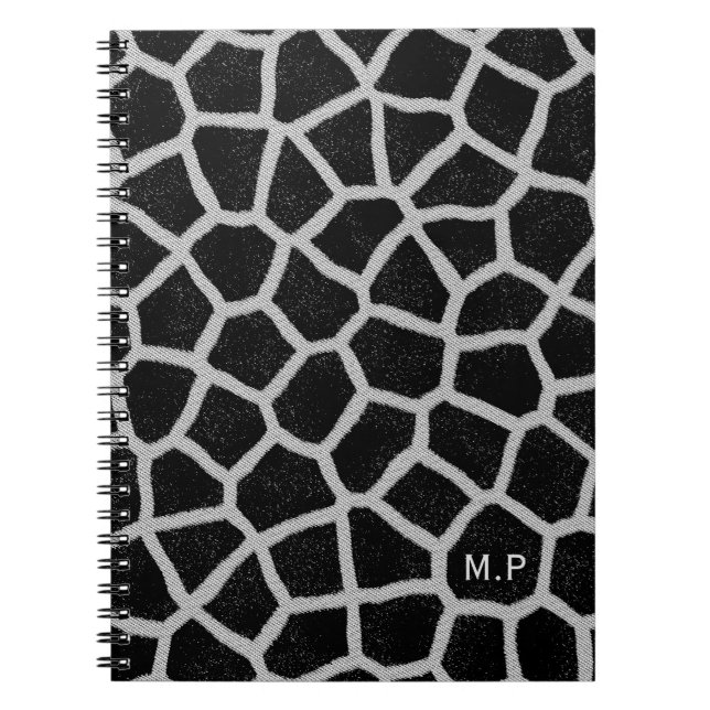 Cuaderno Monograma de estampado de jirafa en blanco y negro (Frente)