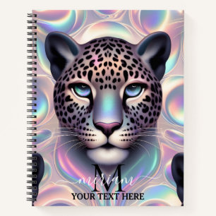 Cuaderno Monograma de estampado de leopardo de ópalo femeni