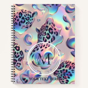 Cuaderno Monograma de estampado de leopardo de ópalo femeni